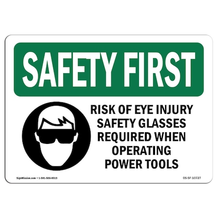 Signmission OSHA Sign, Risk Of Eye Injury Glasses W/ Symbol, 10in X 7in Decal, 10" W, 7" H, Landscape OS-SF-D-710-L-10727
